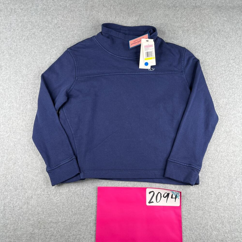 Vineyard Vines Kniot Sweater Youth Medium Navy Blue Funnel Neck Sun Washed New